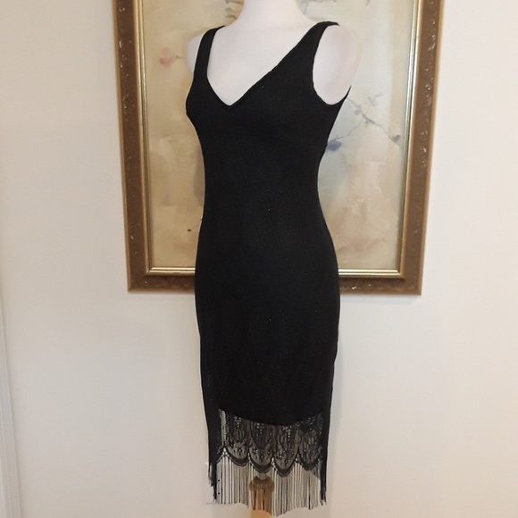 Lace Shimmer Black Fringe Dress - Picture 4 of 7